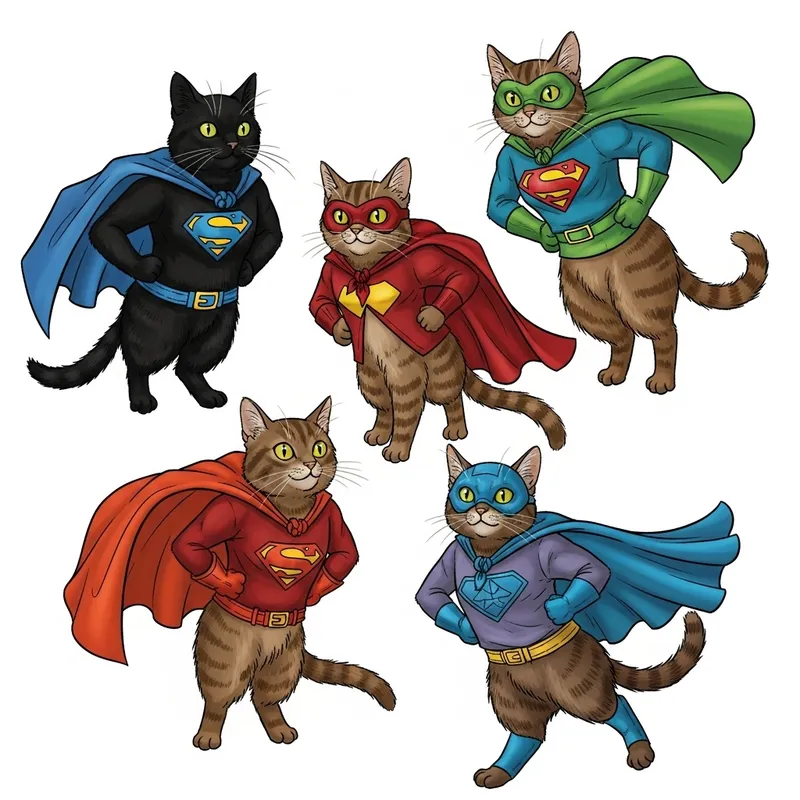 Marvelous Superhero Cats - Vintage Style Comics