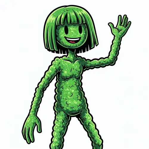 Vibrant Green Samphire Cartoon Character - Whimsical and Playful Art