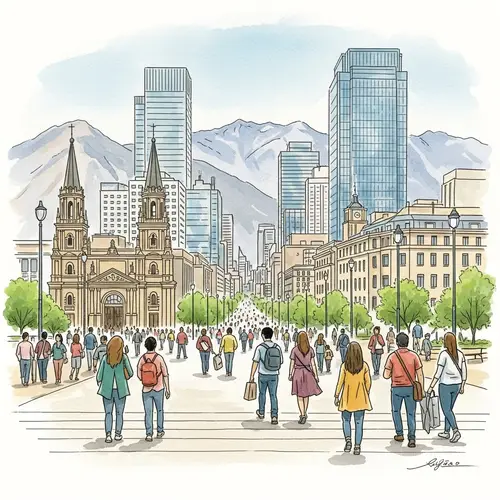 Watercolor Travel Art of Santiago City Scene