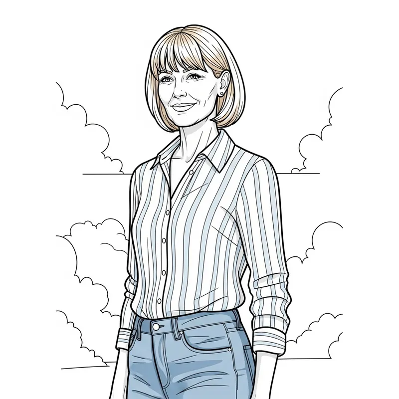 Coloring Book Illustration of Tall Blonde Woman - Over 50 Coloring Book Illustration of Tall Blonde Woman - Over 50