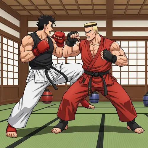 Thrilling Martial Arts Fight Scene in Traditional Dojo