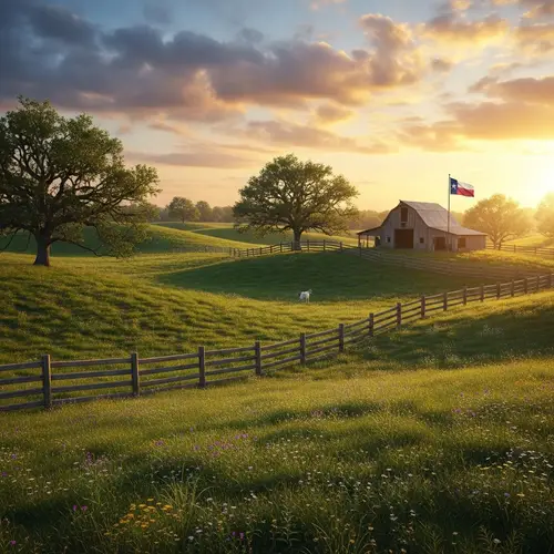 Rustic Farm and Sunset Landscape with Majestic Oaks | Website