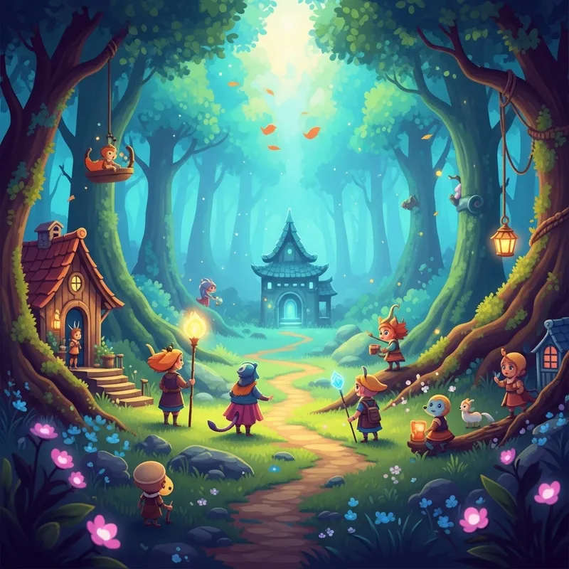 Mystical Forest Teeming with Magic and Vibrant Colors Mystical Forest Teeming with Magic and Vibrant Colors
