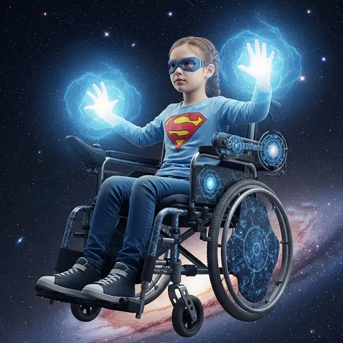 Courageous Girl Travelling Through Cosmos with Superpowers