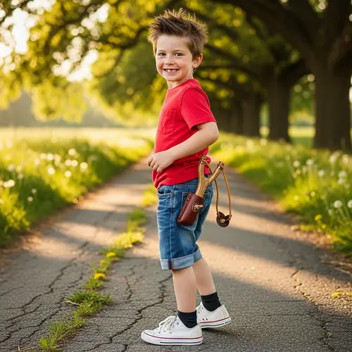 Young Boy with Spiky Hair and Slingshot | Fun Kids Fashion