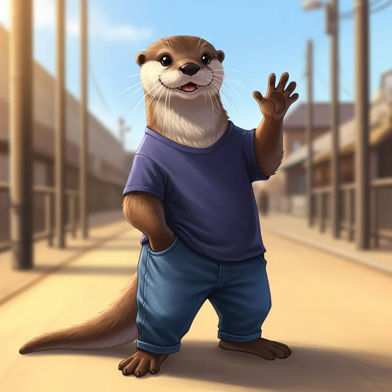 Friendly Otter Fursona in Casual Clothing with Playful Pose