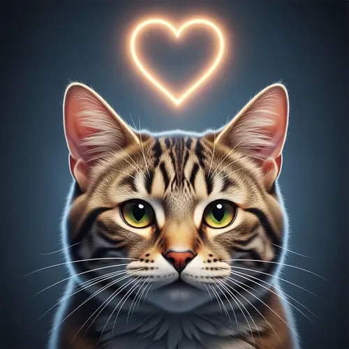 Realistic Cat with Heart: Detailed Image of Affectionate Feline