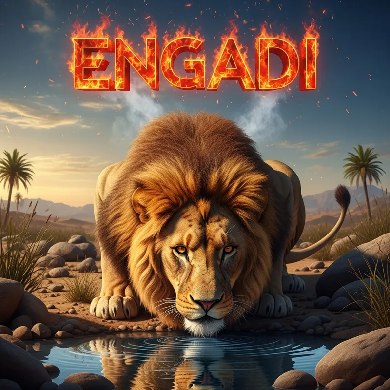 Engadi - An Enigmatic Lion at an Oasis | Impactful Visual Engadi - An Enigmatic Lion at an Oasis | Impactful Visual