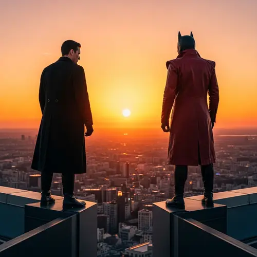 Cityscape Doppelgangers on High-rise Rooftop at Sunset