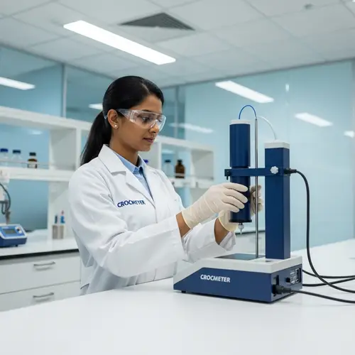Diligent Female Researcher in Modern Science Lab with Crocmeter Device
