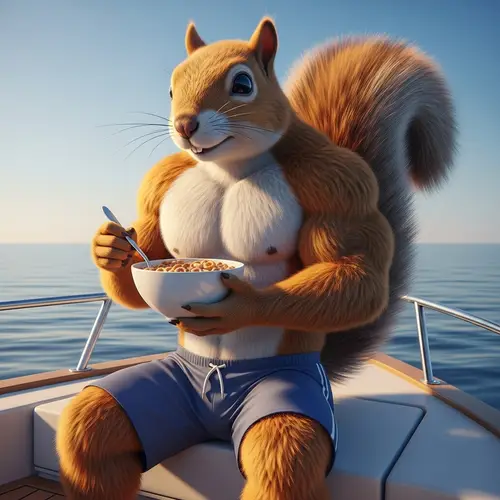 Muscular Squirrel Enjoys Breakfast on a Boat