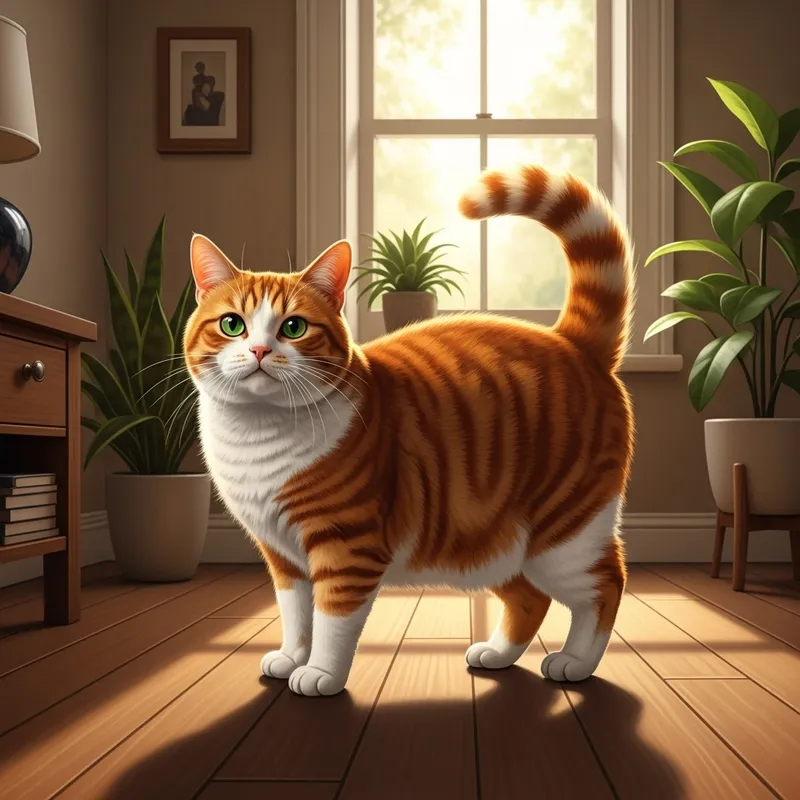 Playful Orange Cat in Sunlit Room