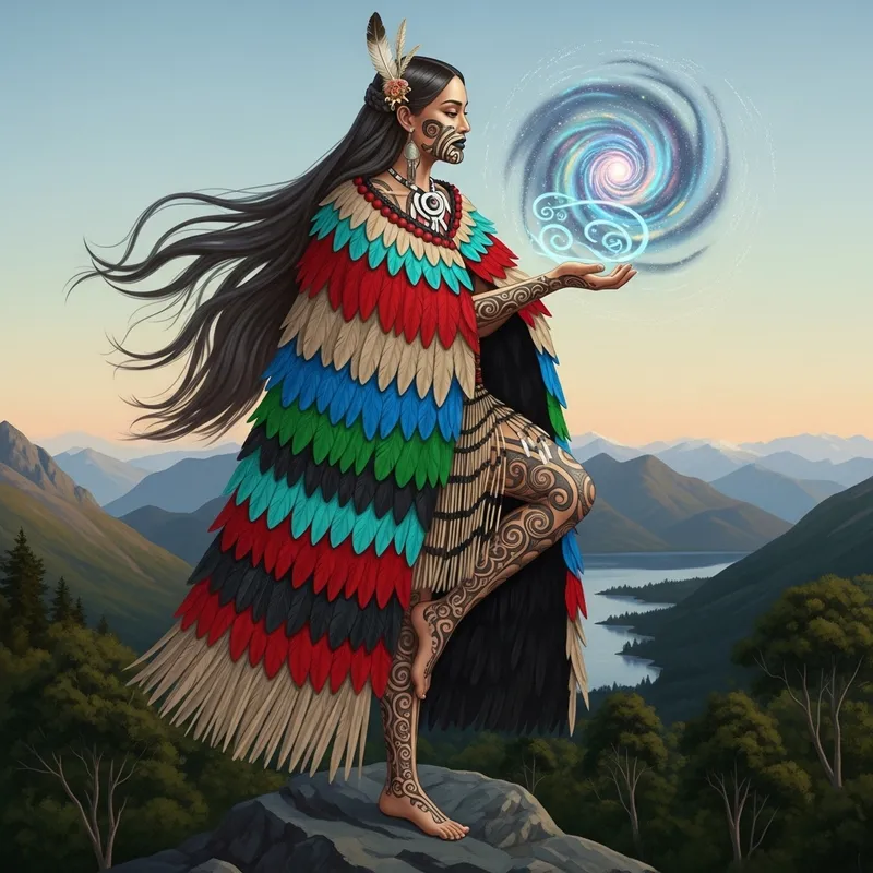 Ethereal Maori Princess: Spiritual Connection in Vibrant Landscape Ethereal Maori Princess: Spiritual Connection in Vibrant Landscape