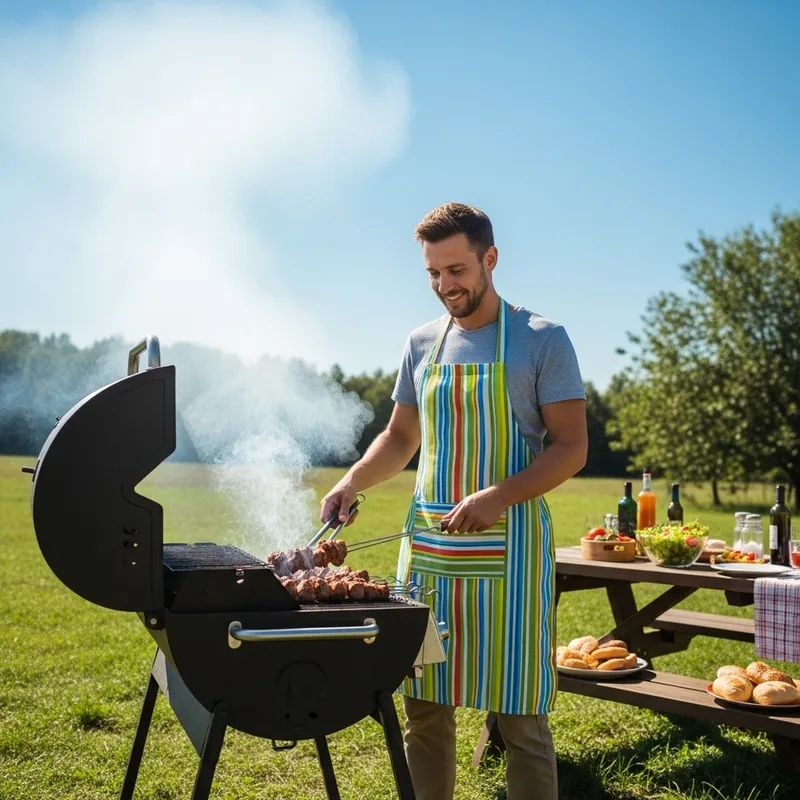 Happy Man Cooking Meat Outdoors - BBQ Happiness