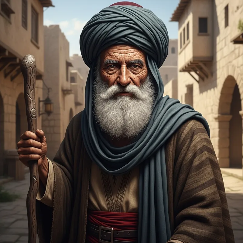 Historical Middle-Eastern Old Man with White Beard - Age and Wisdom Revealed