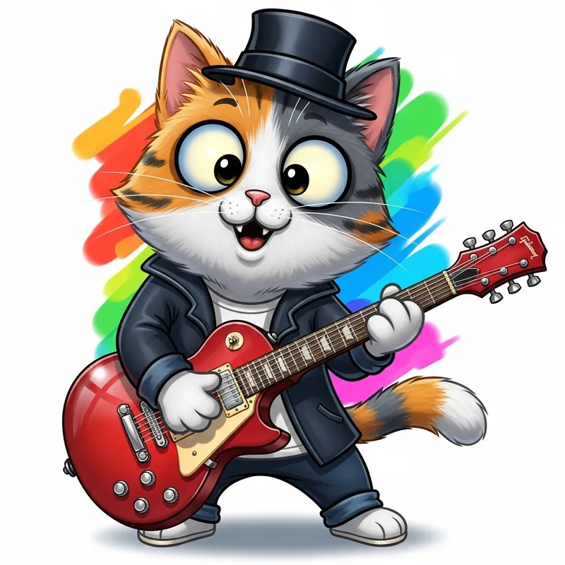 Playful Cartoon Cat Rocking an Electric Guitar