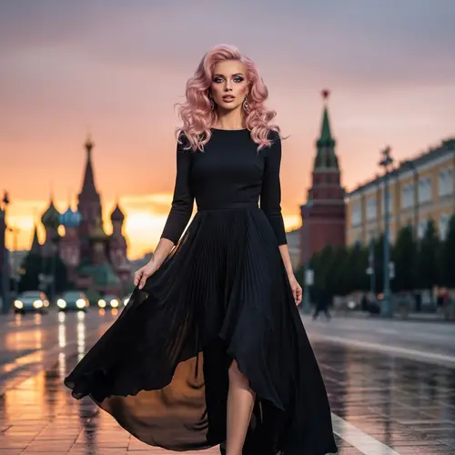 Russian supermodel in Versace black dress, Moscow | Realistic Eyes