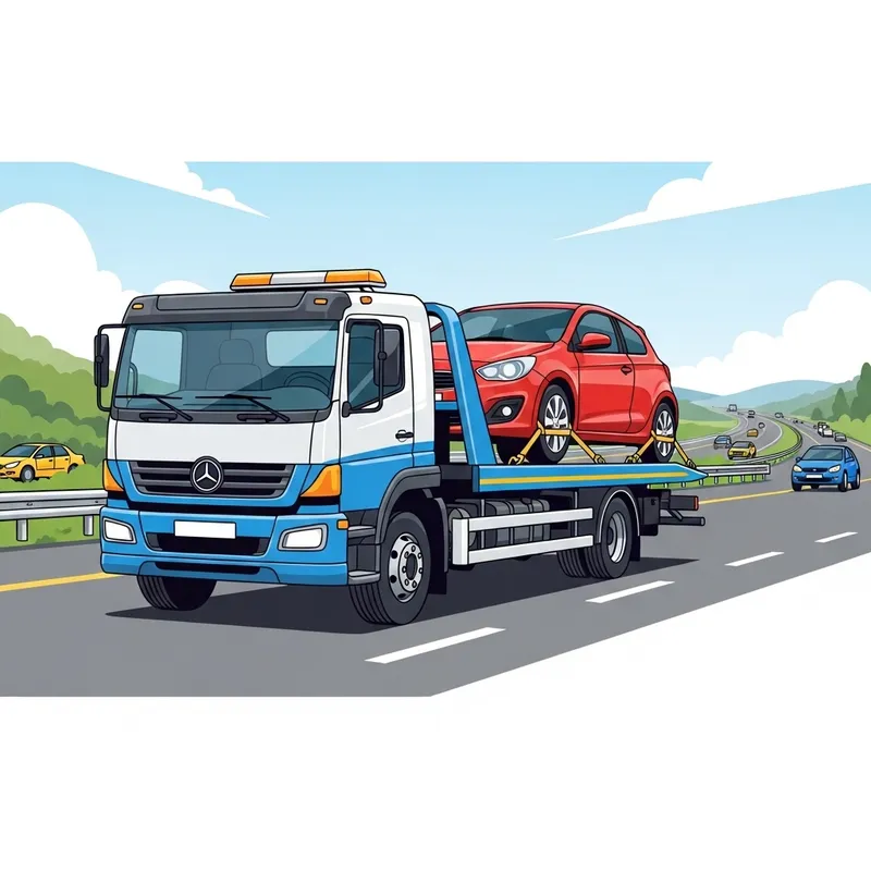 Tow Truck Transporting a Car on the Highway