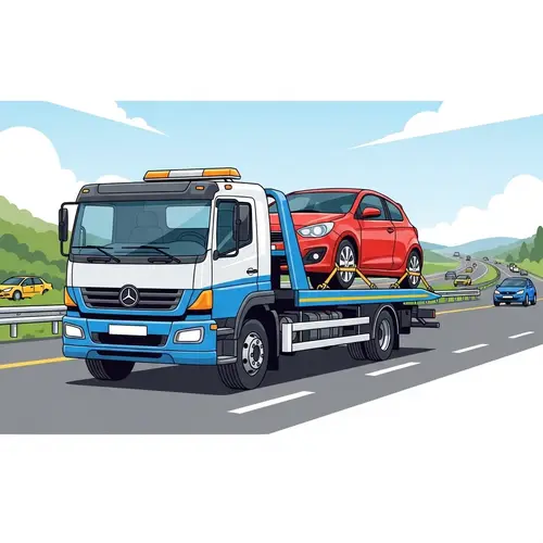 Tow Truck Transporting a Car on the Highway