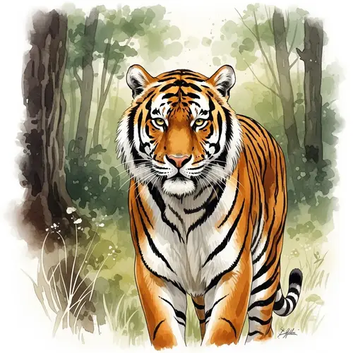 Watercolour Painting of a Tiger in Impressionist Style