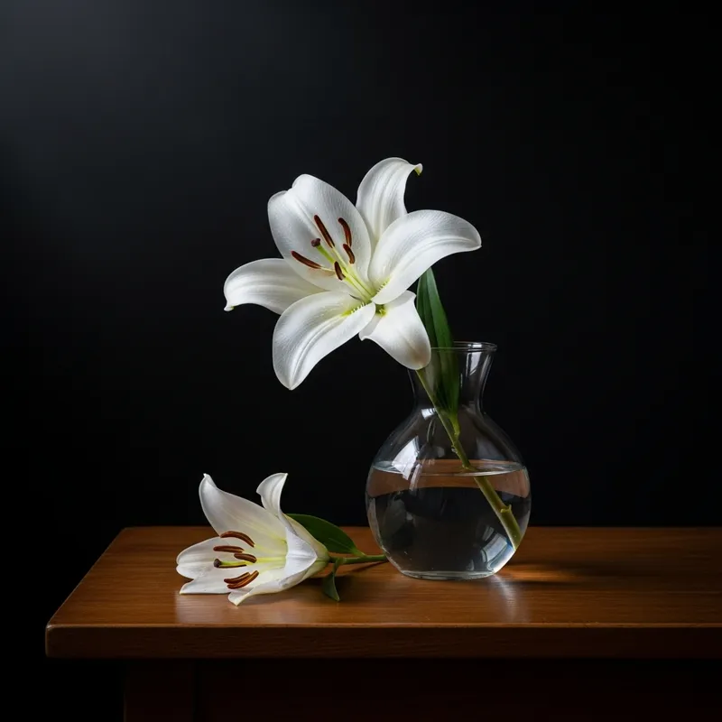 Elegant White Lily in Glass Vase | Still Life Art Photography
