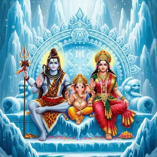 Lord Shiva, Parvati & Lord Ganesha | Ice Throne Depiction