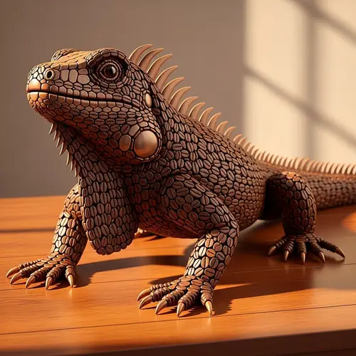 Coffee Bean Iguana Sculpture: Artistic Detail and Realism