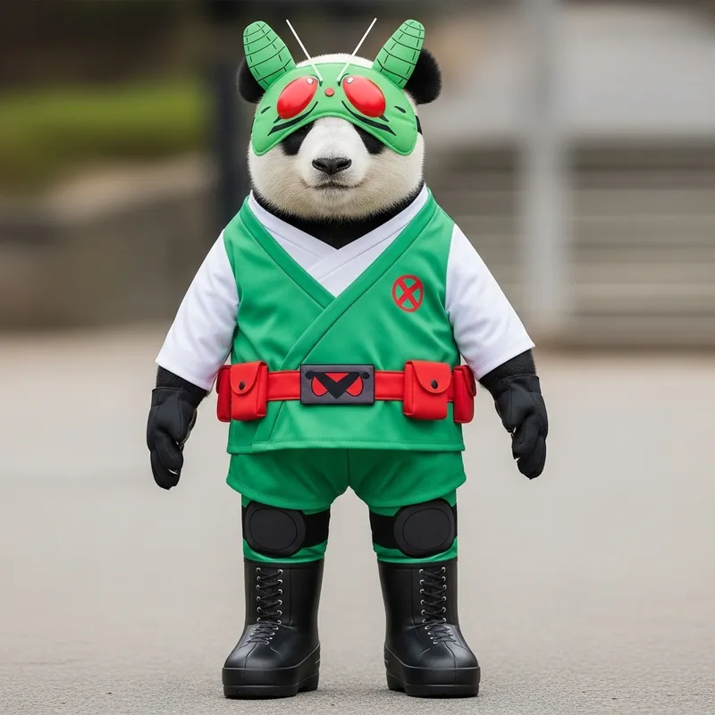 Panda Bear in Green Deku Costume | Unique Cosplay Outfit Panda Bear in Green Deku Costume | Unique Cosplay Outfit