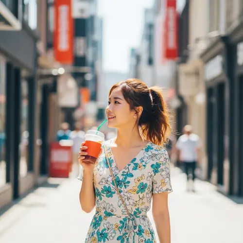 East Asian Woman Enjoying Summer Day | Bright Mood City Walk