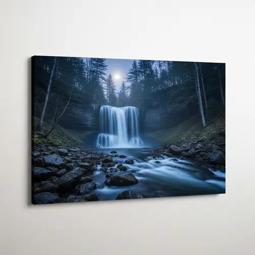 Moonlit Waterfall Scene: Capturing Tranquility in Cool Colors