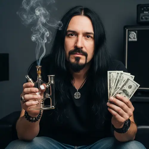 Rockstar Musician Smoking Pipe with Dollar Bills