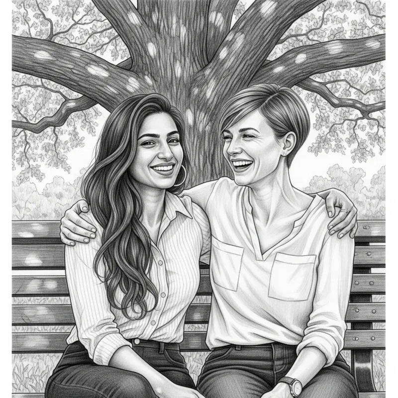 Heartfelt Women Friendship Pencil Drawing Heartfelt Women Friendship Pencil Drawing