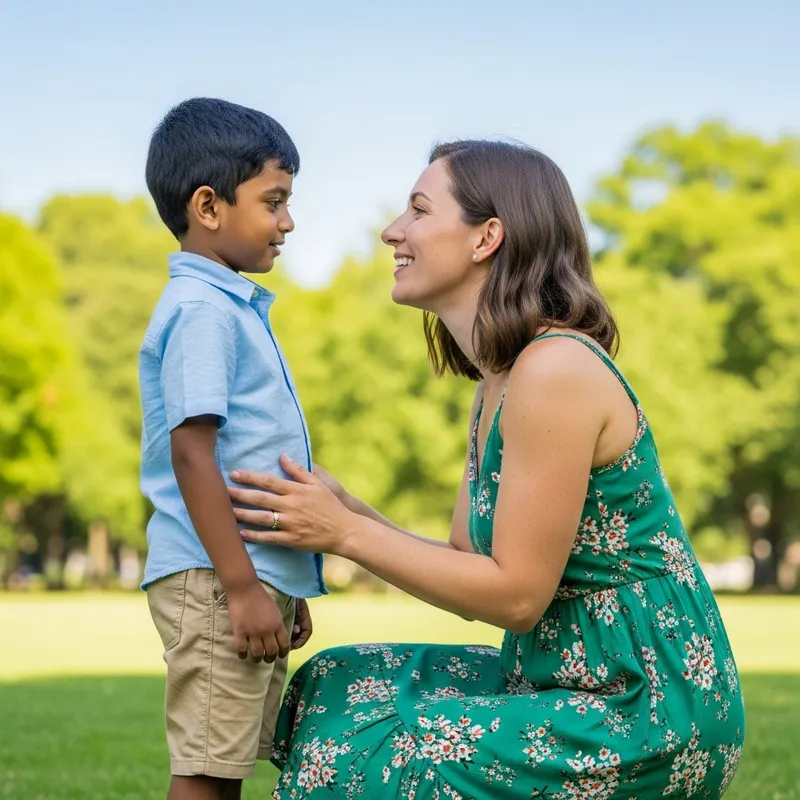 Sweet Moment: Little Boy Talking to his Mother