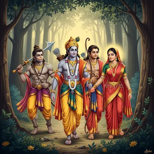 Epic Indian Scene: Noble Man with Family in Dense Forest