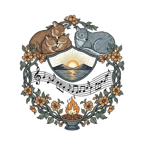 Nature Inspired Family Crest: Sunrise, Sunset, Snuggling, Music & Fire