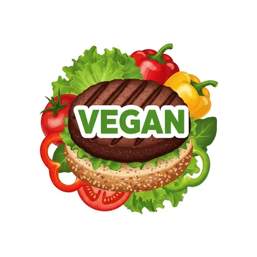 Delicious Vegan Restaurant Logo with Black Bean Patty and Fresh Vegetables