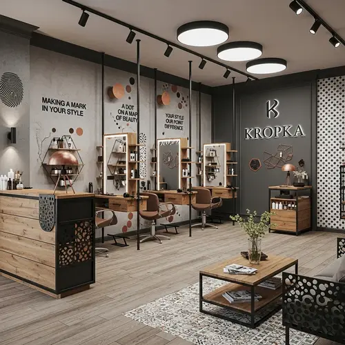 Stylish Hair Salon Design 'KROPKA' with Modern Dot Theme