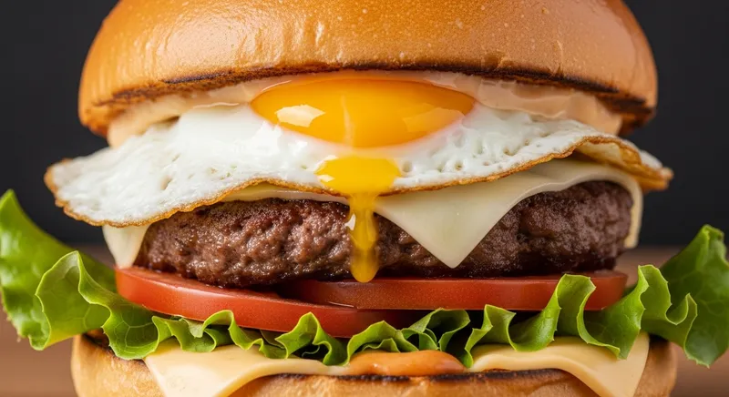 Golden Fried Egg Burger with Toasted Bun