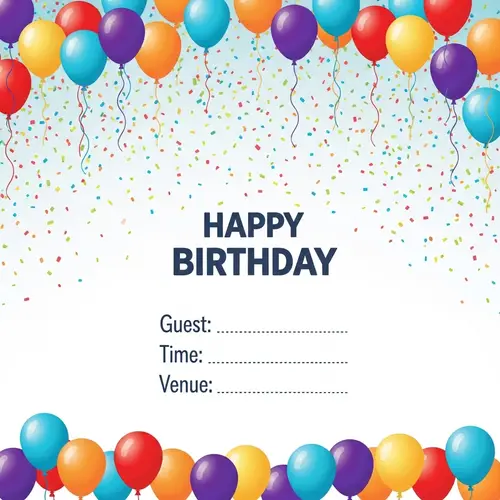 Birthday Invitation Card with Festive Balloon Decorations
