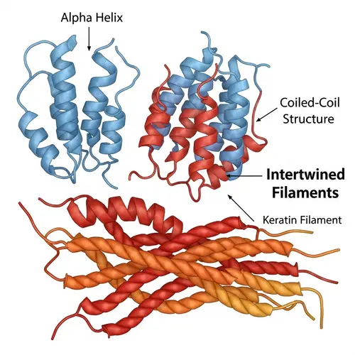 Keratin Protein Structure: Scientific Illustration in Biology Textbook Style