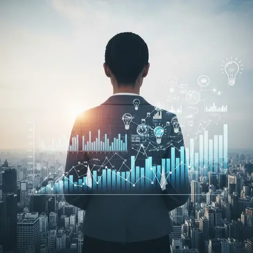 Asian Businesswoman Double Exposure Cityscape Illustration