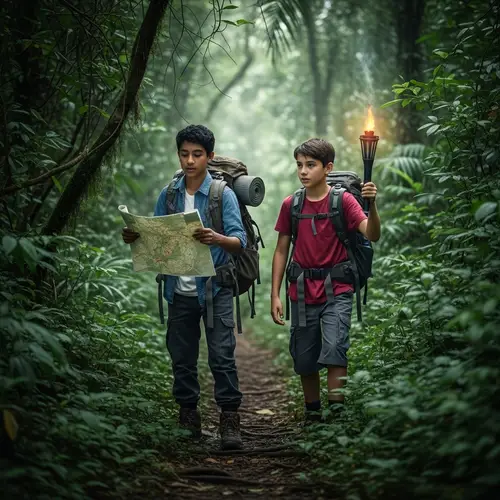 Adventure in Dense Jungle: South Asian and Hispanic Boys Explore Together