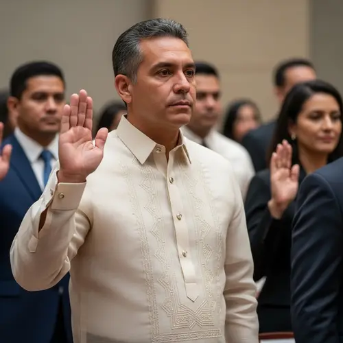 Hispanic Man Oath-Taking Ceremony Barong Tagalog Professional Teacher
