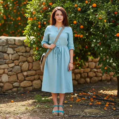 Middle Eastern Woman in Blue Dress - Green Eyes & Auburn Hair