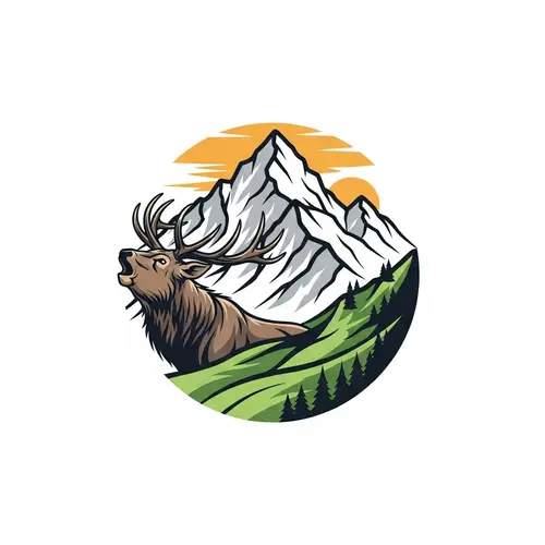 Roaring Deer Logo | Majestic Mountain Background