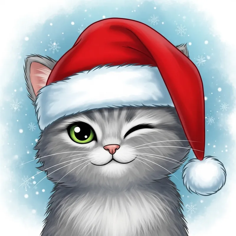 Cartoon Cat in Santa Hat | Festive Holiday Illustration Cartoon Cat in Santa Hat | Festive Holiday Illustration