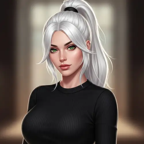 Stunning Female with Green Eyes in Elegant Black Dress