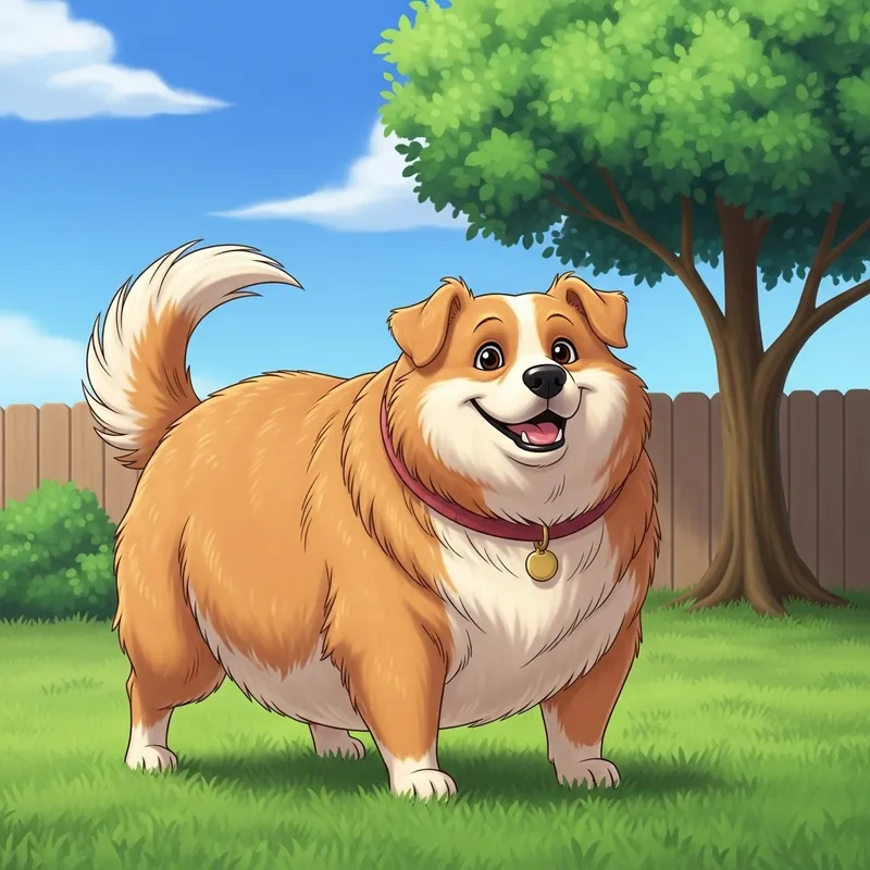 Adorable Chubby Dog: Sweet Image on Green Lawn