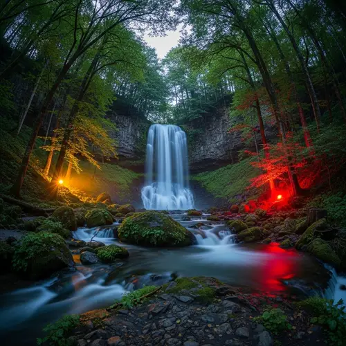 Mystical Forest with Hidden Waterfall | Vibrant Colors & Dreamy Lighting