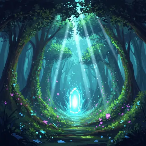 Enchanting Mystical Forest with Glowing Portal - Digital Painting